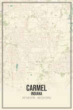 Retro US City Map Of Carmel, Indiana. Vintage Street Map.