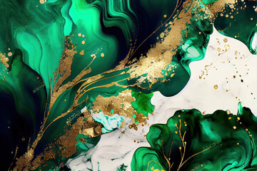 marble texture with abstract green, white, glitter and gold background alcohol ink colors	