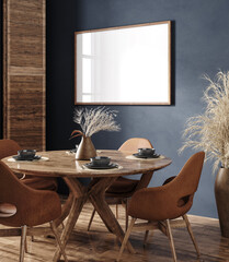 Sticker - Mock up frame in cozy modern dining room interior, 3d render