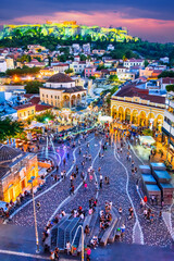 Wall Mural - Athens, Greece. Acropolis and Monastiraki twilight colored sky