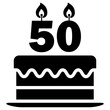 Logo 50 aniversario. Icono aislado con cifra 50 en forma de velas de cumpleaños sobre tarta