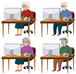 Canvas Print - Elderly people sitting in front of computer