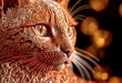 Ginger fictional cat in black lace, bokeh background, beautiful lace red cat, greetings, card, illustration, generative ai