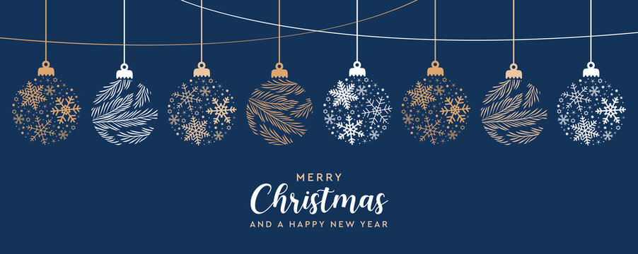 merry christmas card with hanging ball decoration