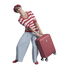 Wall Mural - Woman carrying a heavy suitcase