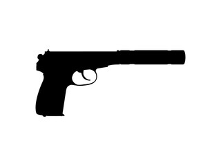 Silhouette of Hand Gun also known as Pistol, Flat Style, can use for Art Illustration, Logo Gram, Pictogram, Website or Graphic Design Element. Vector Illustration