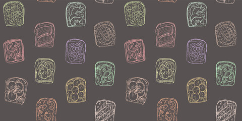 Wall Mural - Seamless pattern with assorted sandwiches graphic illustration