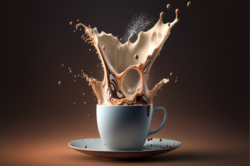 Aromatic coffee splashing in a Cappuccino cup