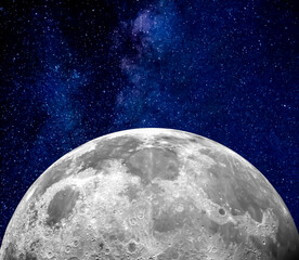 Wall Mural - The Moon in the space. Millions of stars in the background. Sci-fi background photo with copy space for text. Elements of this image furnished by NASA.