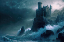 AI Generated Image Of An Ancient Castle By The Sea With A Storm Approaching	
