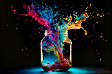 Wall Mural - Impactful and inspiring artistic colourful explosion of paint energy from within a glass jar