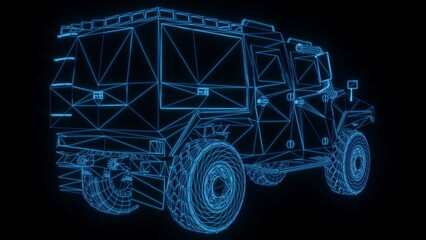 3D rendering illustration military truck blueprint glowing neon hologram futuristic show technology security for premium product business finance  
