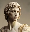 3D illustration featuring a white marble statue bust of a handsome young man, demigod hero Hercules. According to Greek mythology, despite not being a God, Hercules was welcomed into Mount Olympus.