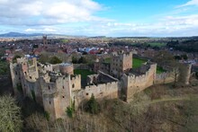 Ludlow Castle And  Town In Shropshire  England Drone Aerial Footage.