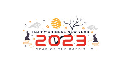 Chinese New Year 2023 year of the rabbit with cartoon flat design illustration