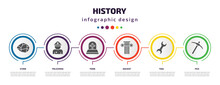 History Infographic Element With Filled Icons And 6 Step Or Option. History Icons Such As Stone, Policeman, Tomb, Ancient, Tool, Pick Vector. Can Be Used For Banner, Info Graph, Web.