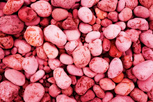 Texture Of Pink Stones. PANTONE New Trendy Color 18-1750 Viva Magenta 2023. View From Above.