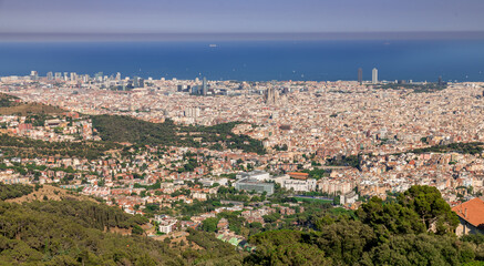 Wall Mural - Barcelona, panoramic view of the city in Catalonia Spain, seen from Tibidabo Hill 