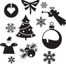 Iconos De Navidad, Santa Claus, árbol De Navidad, Muñeco De Nieves, Objetos De Navidad, Silueta De Cosas De Navidad 