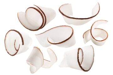 coconut shavings, curls or rolled up slices of kernel meat, isolated png