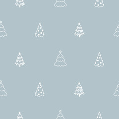 Wall Mural - Seamless hand-drawn forest blue pattern in Scandinavian style. Kids vector winter background for design and decoration textile, covers, package, wrapping paper.