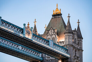 Wall Mural - Iconic Tower Bridge connecting Londong with Southwark on the Thames River. Close up view of the details of the bridge.