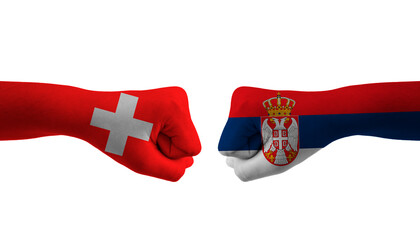 Wall Mural - Serbia VS switzerland hand flag Man hands patterned football world cup