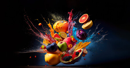 fruits exploding colorful, energy drink