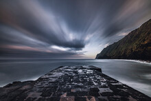 Striking Ocean Scenery Long Exposure With Jetty, Azores
