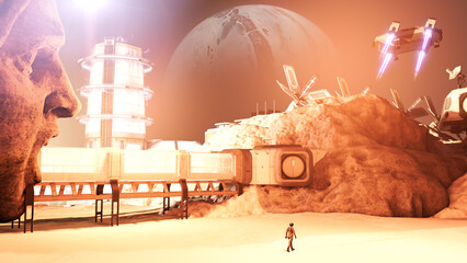 Wall Mural - outposts in space. remains of an ancient civilization from another planet. discoveries of new worlds
