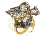 Fototapeta Big Ben - engine of the car with oil splash on transparent background. Engine timing chain