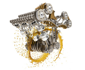 Wall Mural - engine of the car with oil splash on transparent background. Engine timing chain