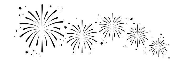 Wall Mural - Set of firework icons.Fireworks with stars and sparks isolated on white background.Firework simple black line icons.