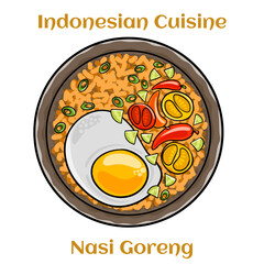 Wall Mural - Nasi Goreng is an Indonesian cuisine dish with jasmine rice, chicken meat, onion, egg, vegetables. Indonesian Food