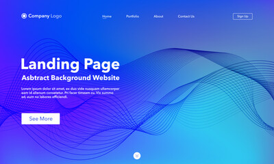 Wall Mural - landing page. abstract wave background website. template for websites, or apps. modern blue design. 