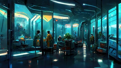 Wall Mural - Scientific laboratory on space station. Technology background and science concept.