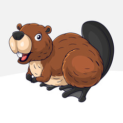 Wall Mural - Cartoon cute little beaver on white background