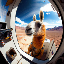 A Llama Wearing A Space Suit, Astronaut, Animal, Selfie