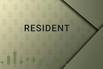 resident  logo. Inscription resident . Background on an economic theme. Charts and dollar sign on a beige background. resident  text close up. Financial text.