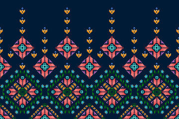 Wall Mural - Ikat ethnic seamless pattern decoration design. Aztec fabric carpet boho mandalas textile decor wallpaper. Tribal native motif ornaments African American folk traditional embroidery vector background 