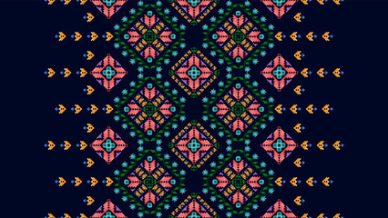 Wall Mural - Ikat ethnic seamless pattern decoration design. Aztec fabric carpet boho mandalas textile decor wallpaper. Tribal native motif ornaments African American folk traditional embroidery vector background 