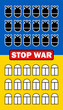 Stop war in Ukraine. Falling bombs against peaceful windows. Russian military aggression. Attacks on civilians and civilian infrastructure.