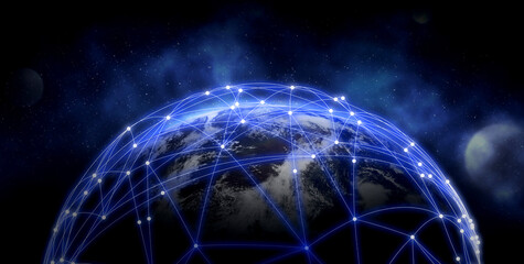 Wall Mural - global network connection. earth in open space and digital web, illustration