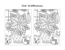 Poinsettia Find The Differences Picture Puzzle And Coloring Page
