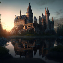 Hogwarts Like Castle In Early Morning Sun Ray