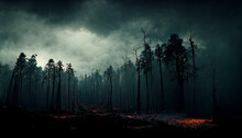 Dark Forest Burning Stranger Things Vibe Digital Art
