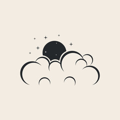 moon star and cloud line art logo design vector.