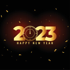 happy new year 2023 greeting card with clock design