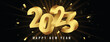 3d golden 2023 text on new year celebration banner