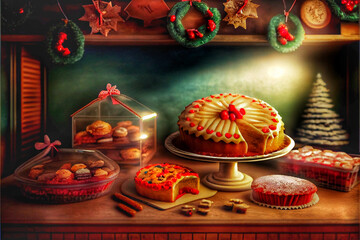 Wall Mural - midjourney abstract render of a christmas bakery